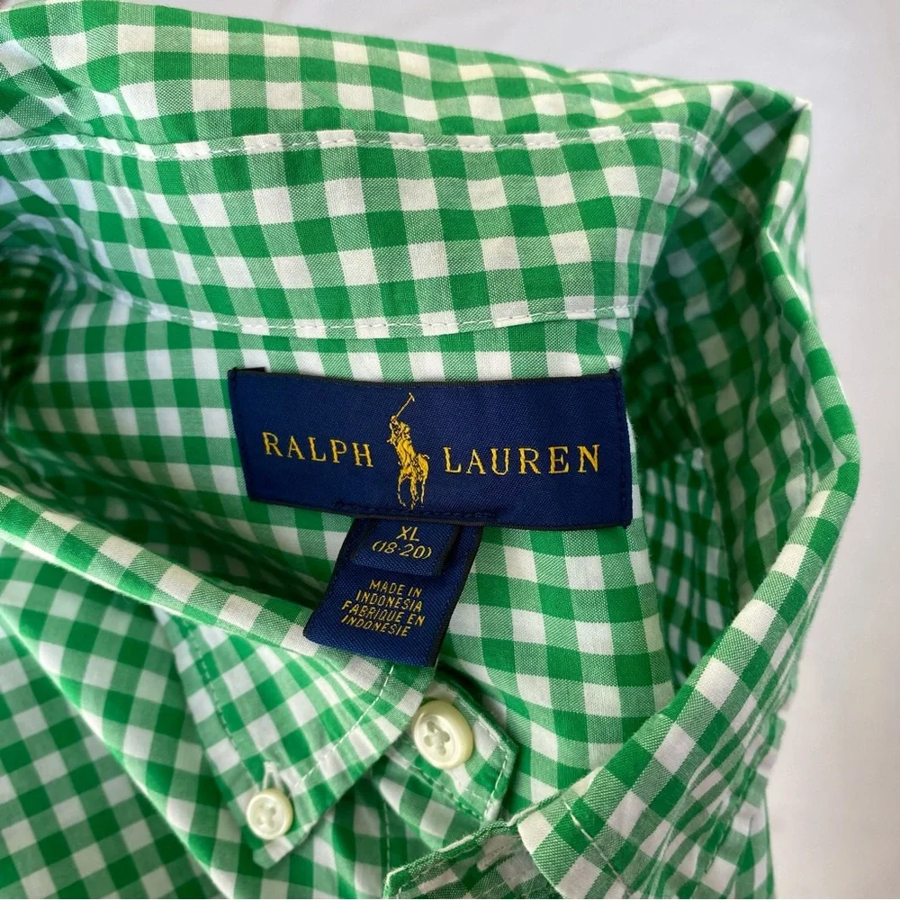 Ralph Lauren Gingham Shirt Short Sleeve Button Down Boys XL(18-20)